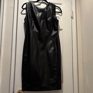 Calvin Klein Black Faux Leather Midi Dress
